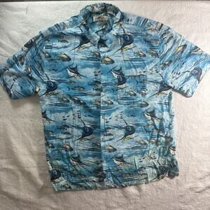 Joe Marlin Shirt Mens XXL Button Up Short Sleeve Swordfish Hawaiian Beach BOAT
